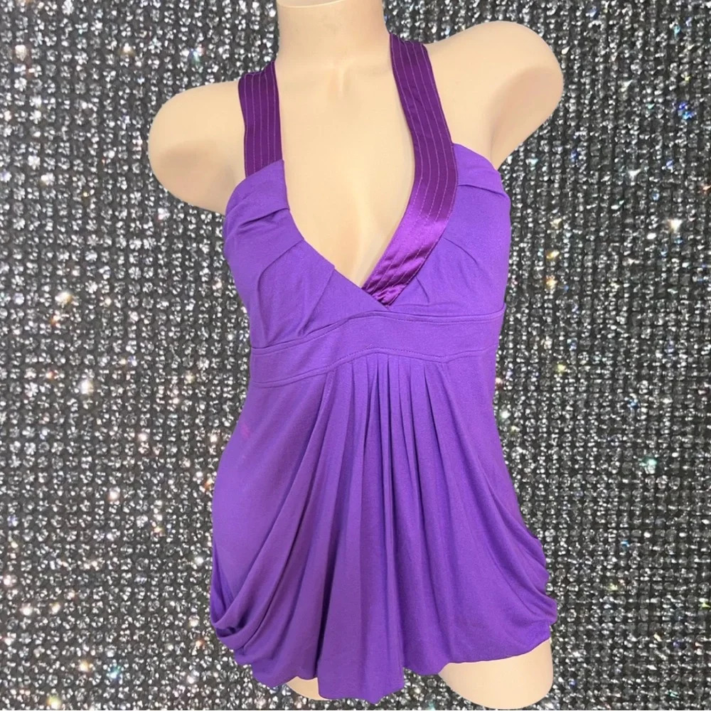 2B Bebe tank purple silk detail vneck shirt top y2k 2000s glam chic vintage